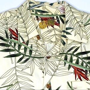 Caribbean Silk Blend Hawaiian Short Sleeve Shirt Size L Coconut Button Beige